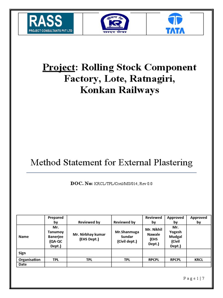 Method Statement for External Plastering | PDF | Plaster | Mortar (Masonry)