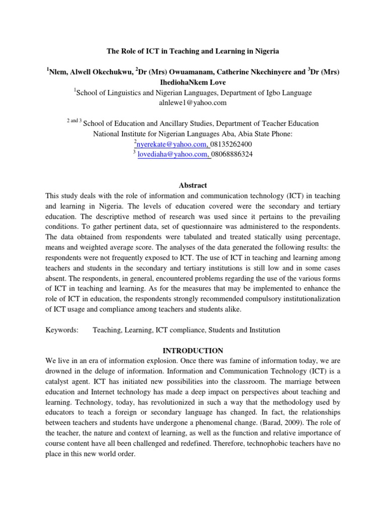 ICT's Impact on Nigerian Education | PDF | Educational Technology ...