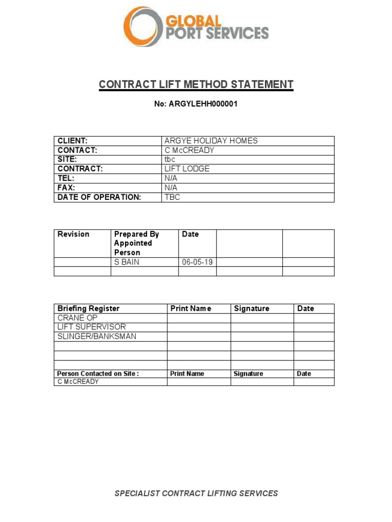 Crane Lifting Method Statement | PDF | Crane (Machine) | Elevator