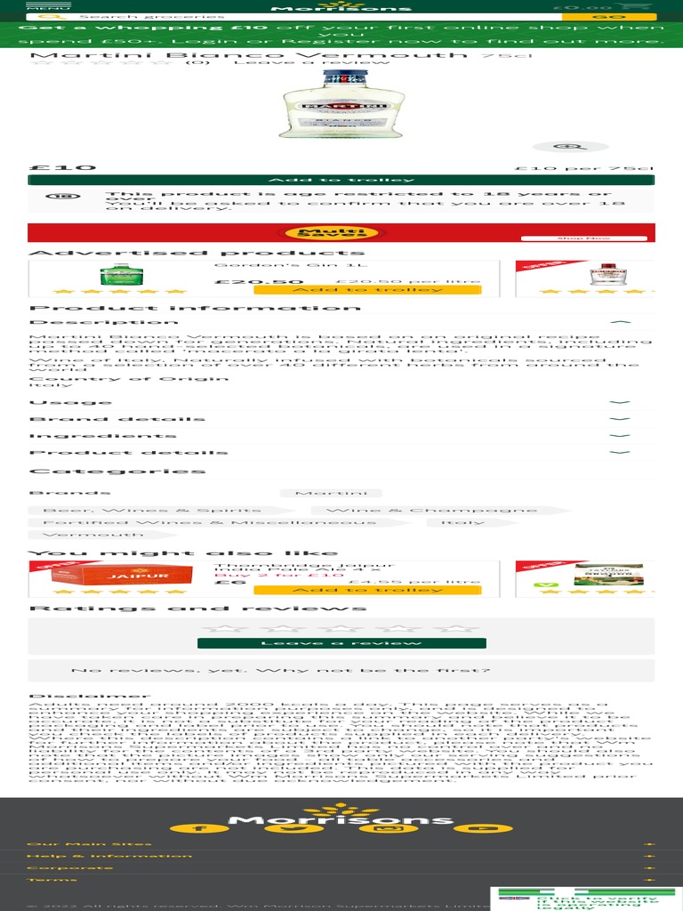 Martini Bianco Vermouth Morrisons PDF Martini (Cocktail