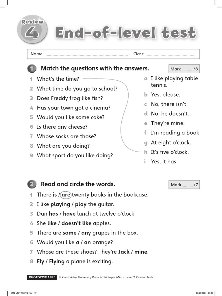 Super Minds 2 End Of Level Test Pdf