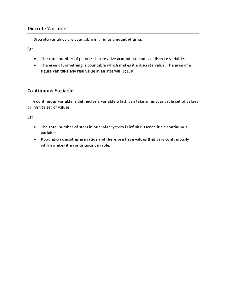 Discrete and Continuous Variable | PDF