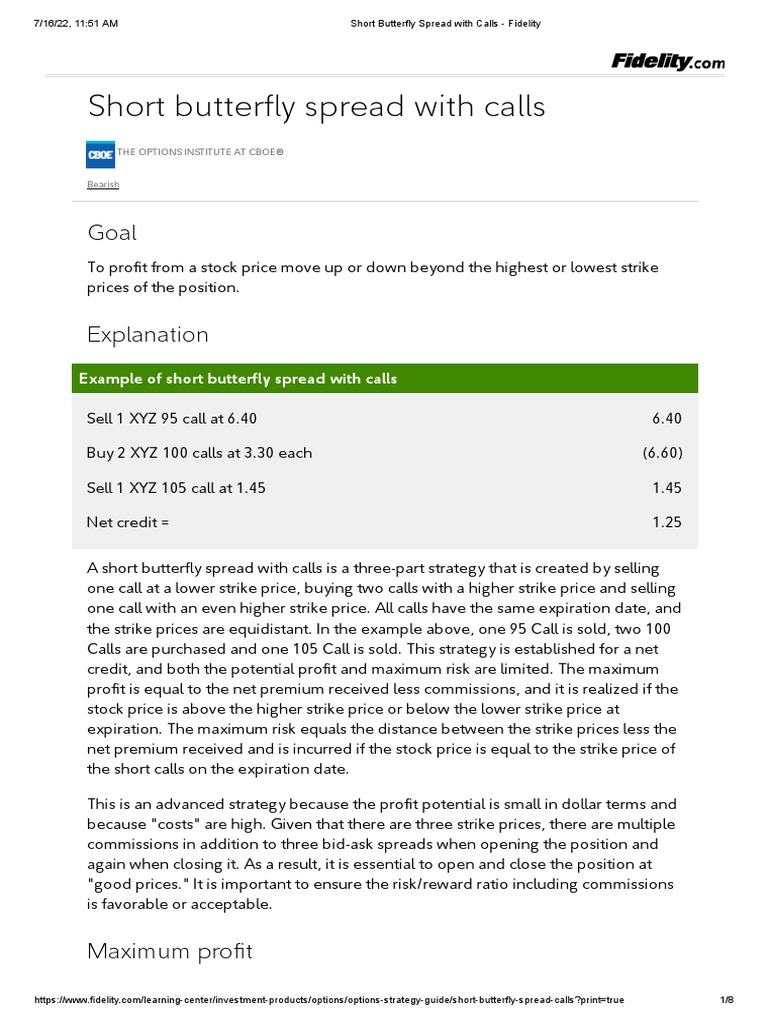 Short Butterfly Spread With Calls Fidelity PDF Greeks (Finance