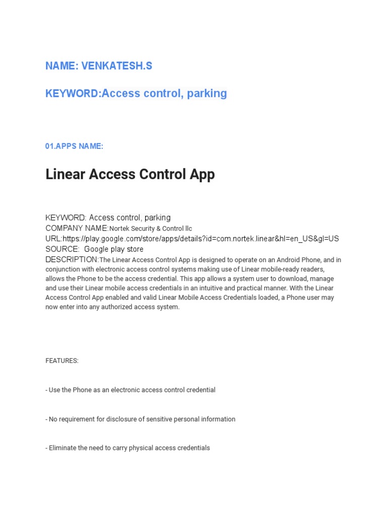 Linear Access Control App PDF Mobile App Access Control