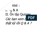 Checklist: I. Q & A II. Ôn tập Quizzes
