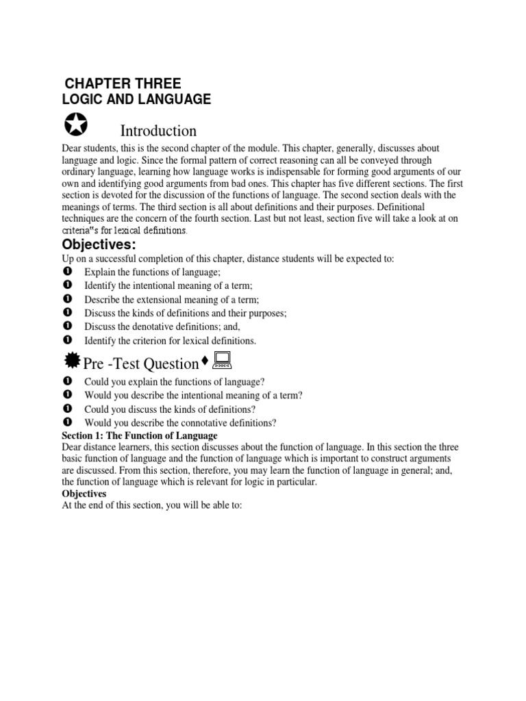 Chapter Three: Logic and Language | PDF | Definition | Logic