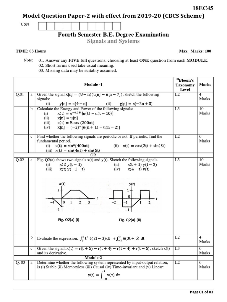 Signals and Systems Model Question Paper | PDF | Algorithms | Harmonic ...