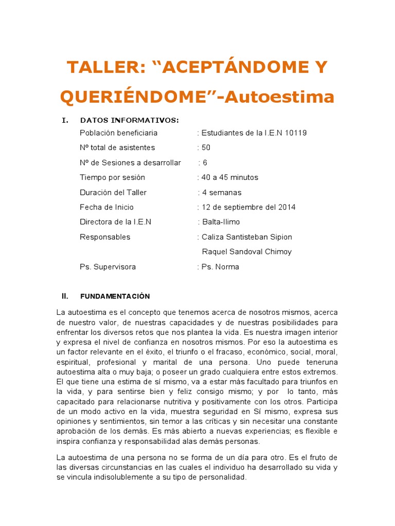 Taller de Autoimagen y Autoestima | PDF | Autoestima | Las emociones