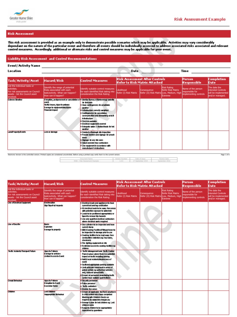 Risk Assessment Example for Events | PDF | Risk | Risk Assessment