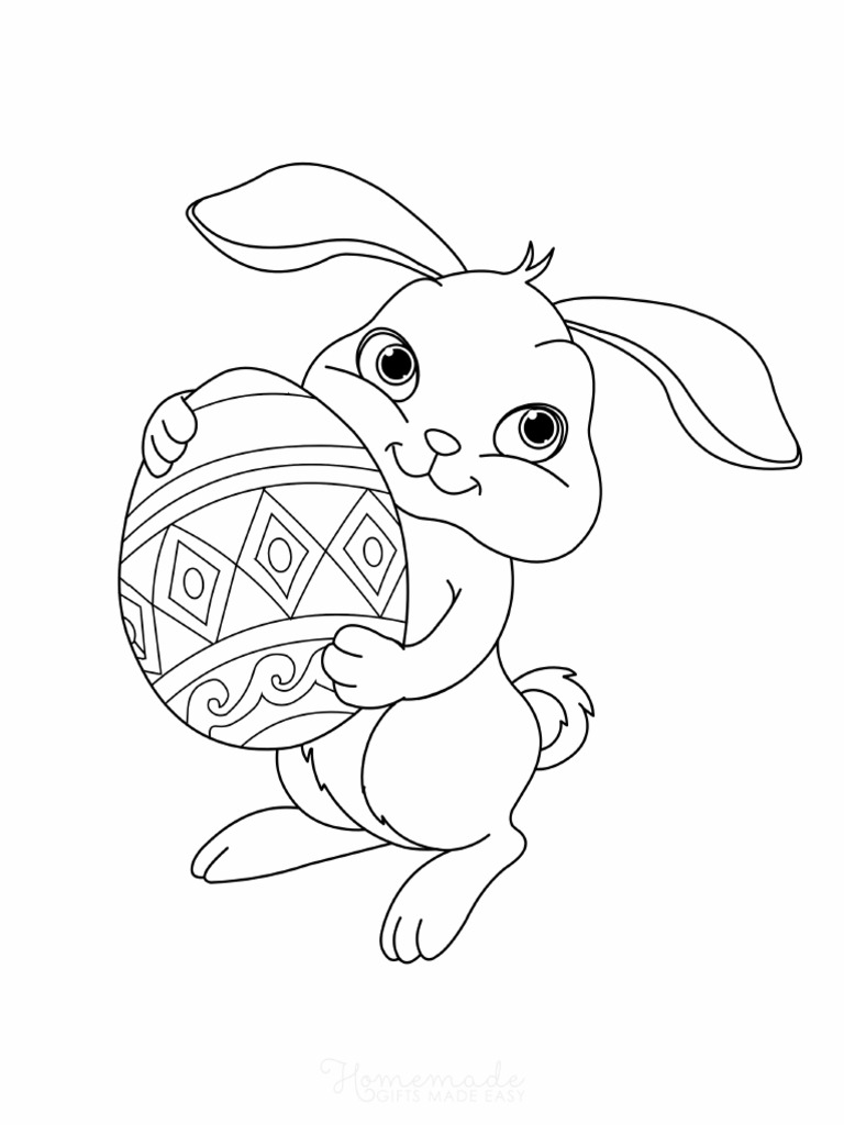 Easter Coloring Pages Cute Bunny Holding Egg | PDF