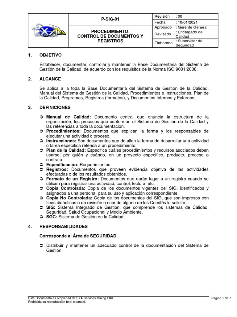 Control de Documentos y Registros Rev00 | PDF | Calidad (comercial ...