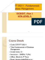 CST/ITT 05211: Fundamentals CST/ITT 05211: Fundamentals of Database Management of Database Management