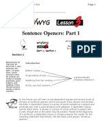 Sentence Openers: Part 1: Section 1