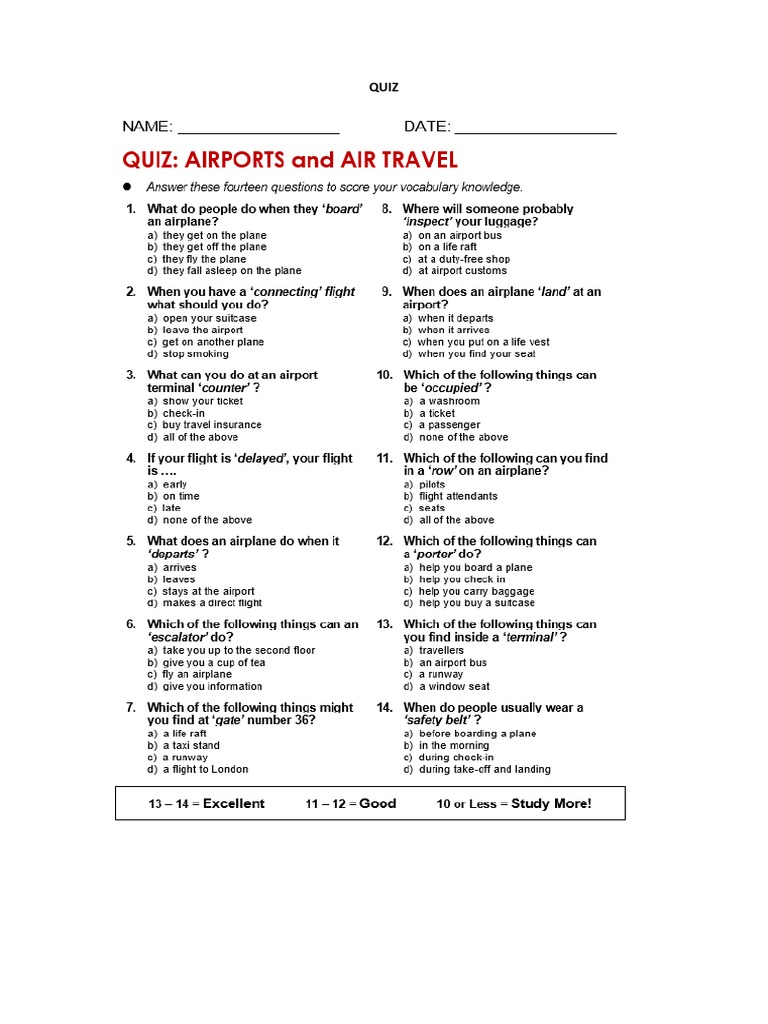 Quiz-Airport and Air Travel Worksheet | PDF