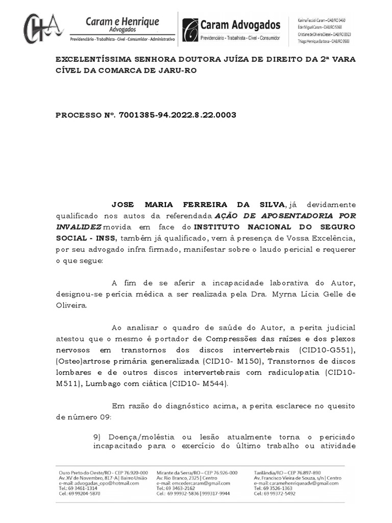 Manifestação Quanto Ao Laudo Pericial PDF Epidemiologia Remédio