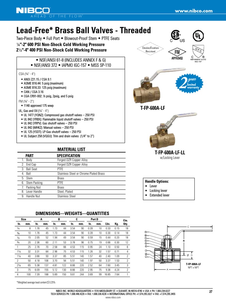 Ficha Tecnica de Valvula Tfp600alf Nibco LF No PB | PDF | Valve