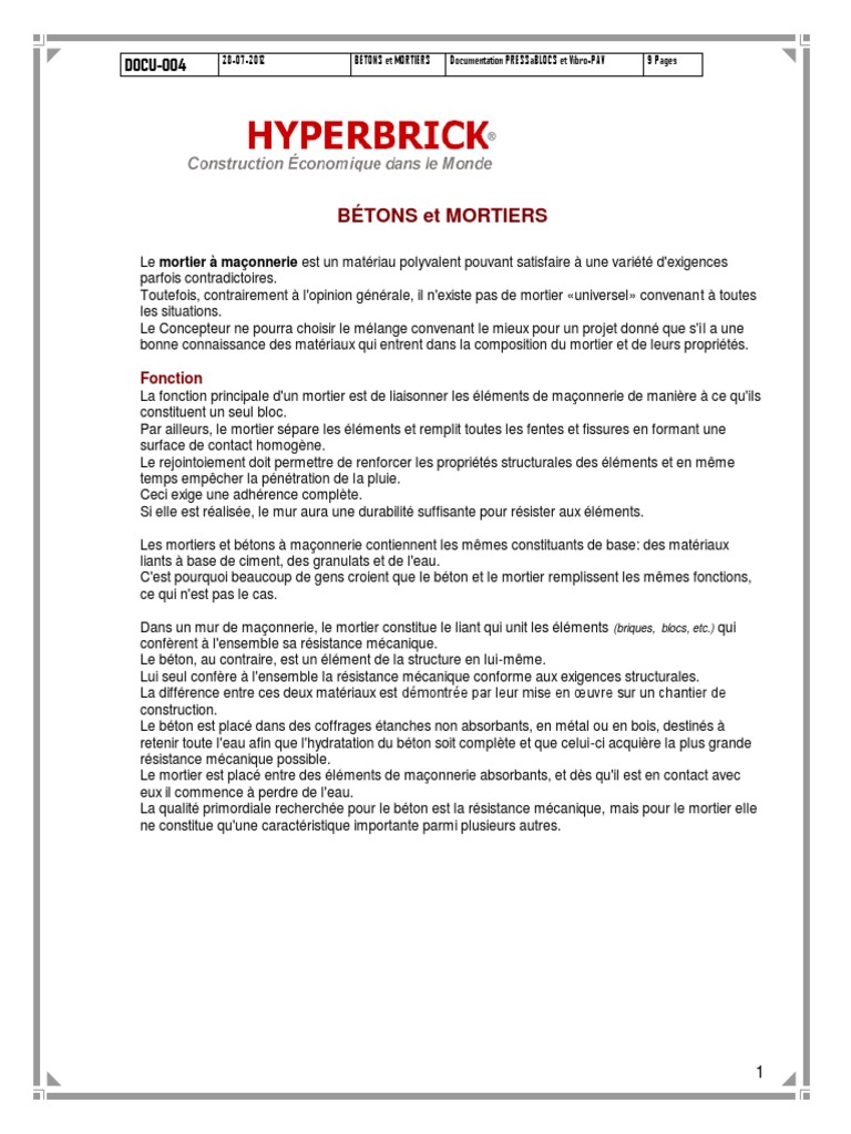 Différences entre béton et mortier PDF Mortier (matériau) Béton — free download