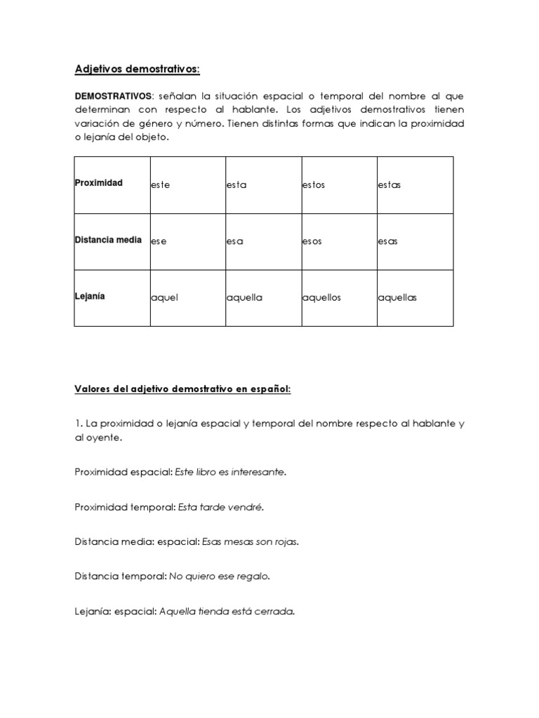 Adjetivos Demostrativos en Español | PDF | Filosofía | Artes del ...
