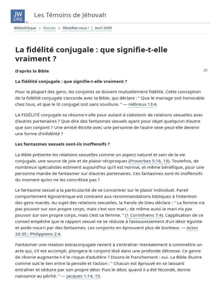 La Fidélité Conjugale - Que Signifie-T-Elle Vraiment | PDF | Mariage ...