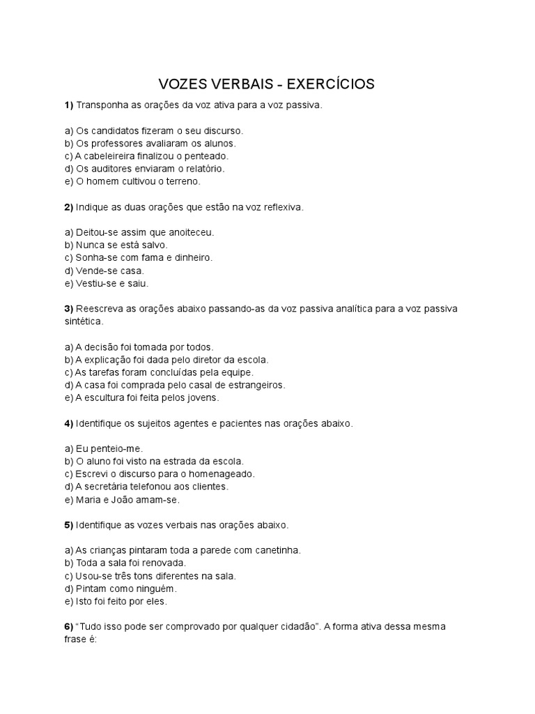 08 - 8º Ano - Vozes Verbais - Exercícios | PDF | Linguística