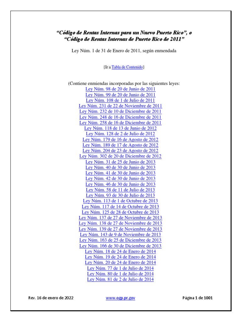 Codigo de Rentas Internas de Puerto Rico de 2011 Ley 12011 Rev Ogp