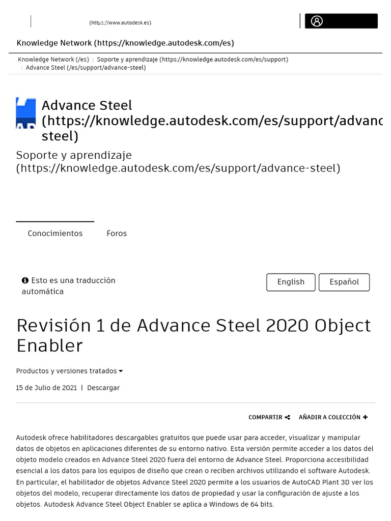Revisión 1 de Advance Steel 2020 Object Enabler Advance Steel 2020