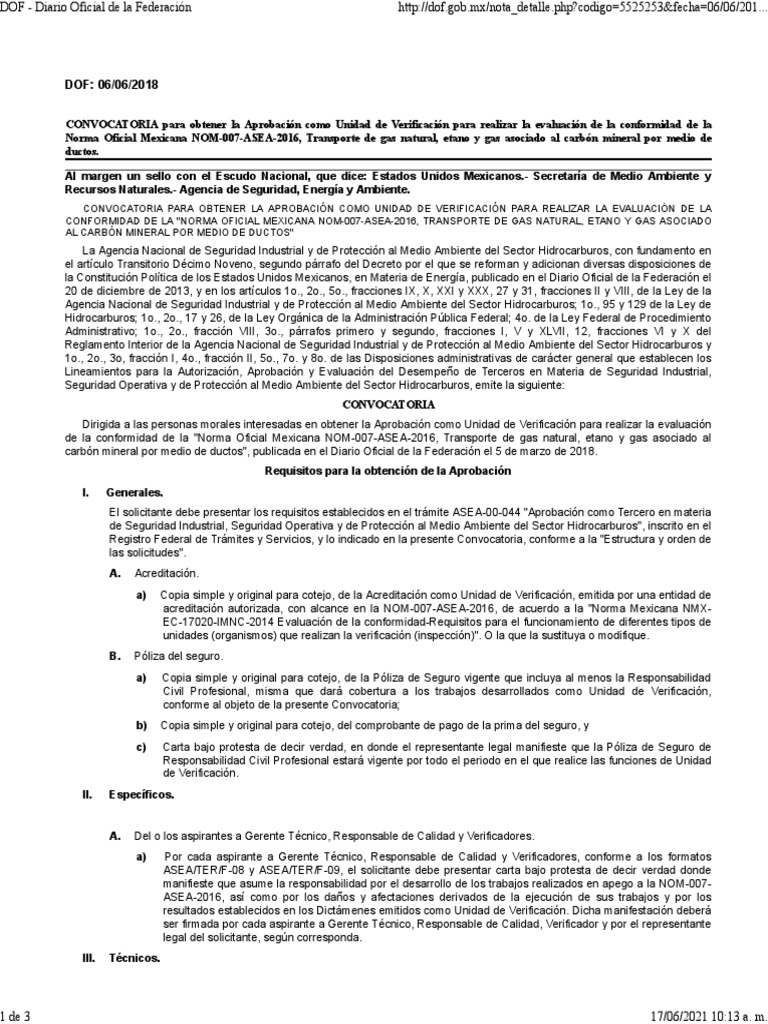 Convocatoria NOM 007 ASEA | PDF | Gas natural | Seguro