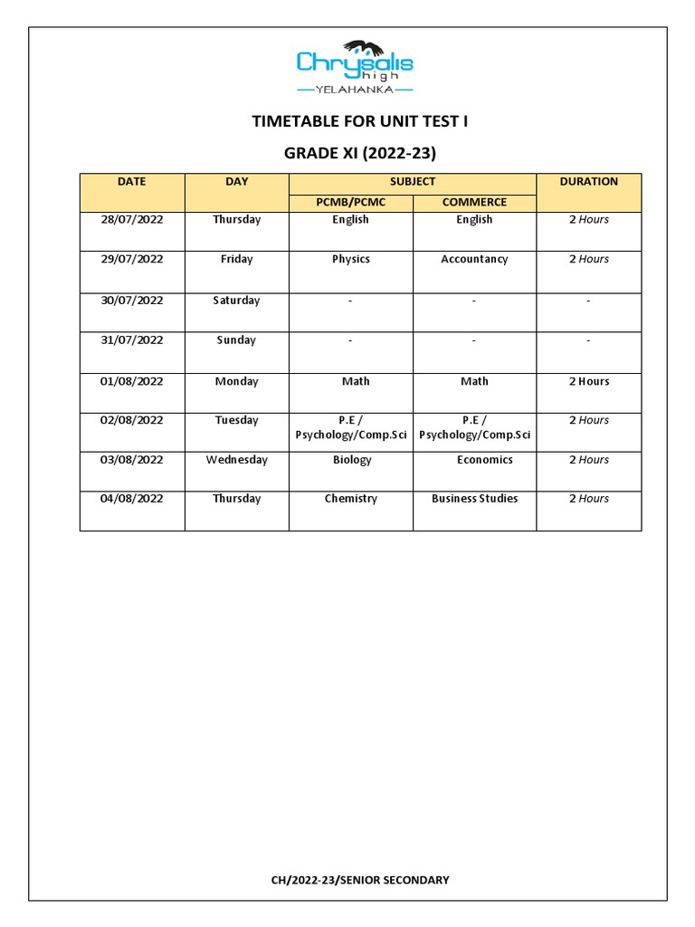 timetable-for-unit-test-i-grade-xi-2022-23-date-day-subject