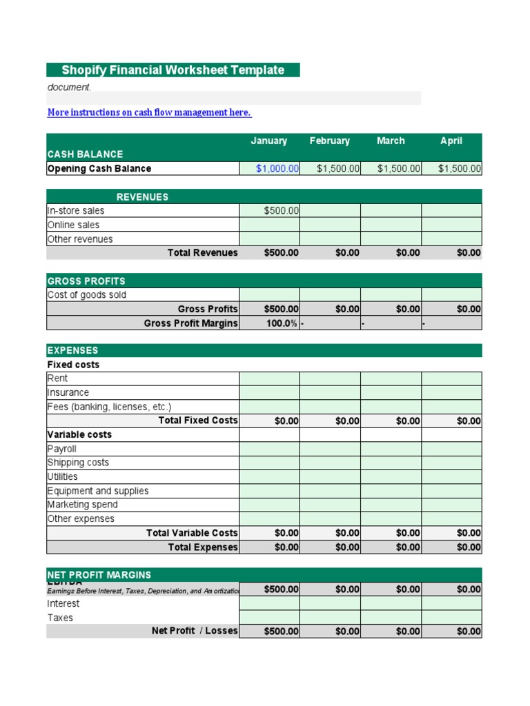 Shopify Cash Flow Management Template | PDF | Economies | Financial ...