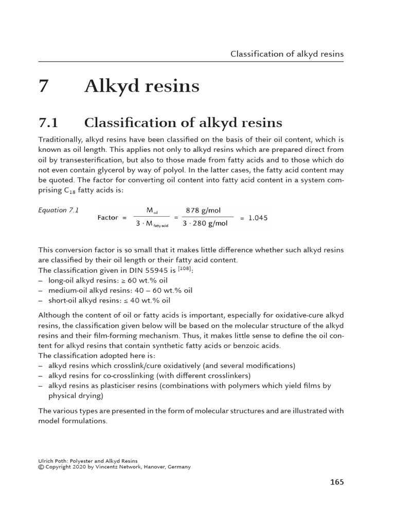 7 Alkyd Resins 7.1 Classificationofalkydresins PDF Paint Materials