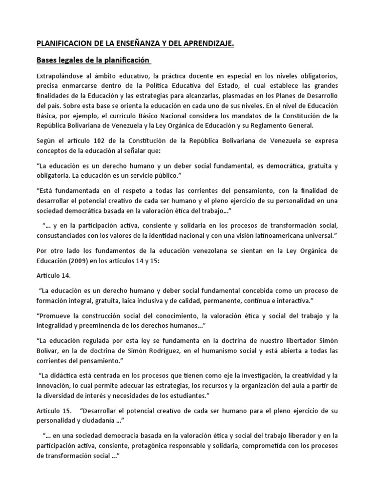 Planificaccion Del Aprendizaje Upel | PDF | Educación de la primera ...