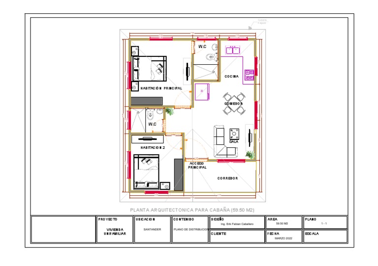 Plano de Cabaña Unifamiliar 59.50 m² | PDF
