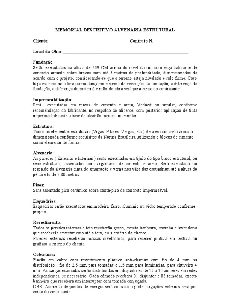 Memorial Descritivo de Alvenaria Estrutural | PDF | Argamassa ...
