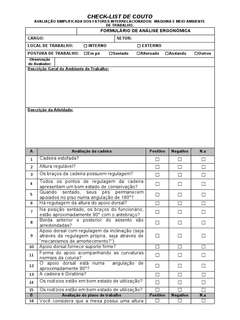 Check-list de Ergonomia Couto | PDF