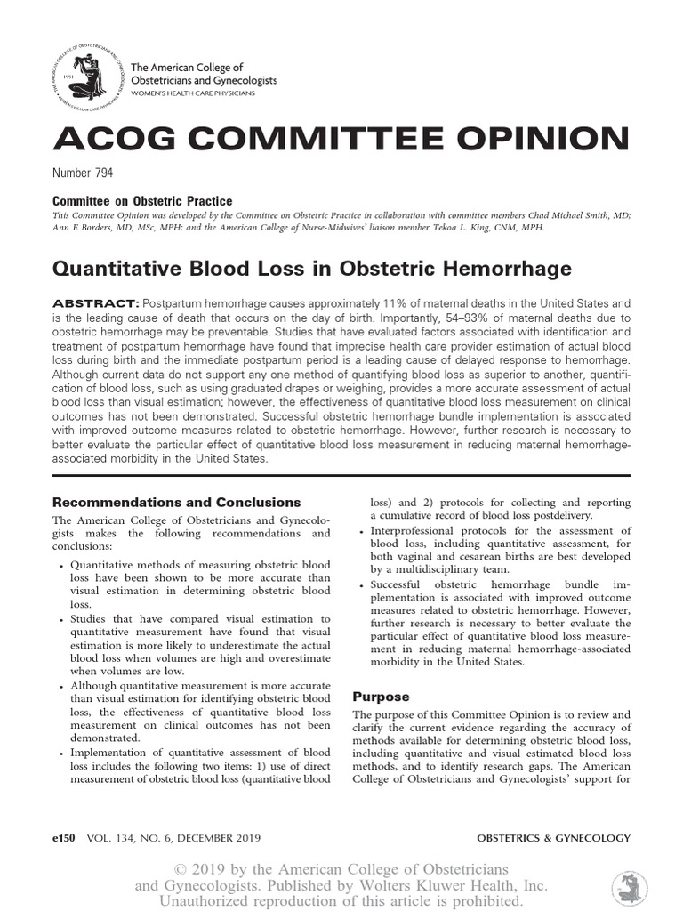Quantitative Blood Loss in Obstetric Hemorrhage .40 PDF Maternal