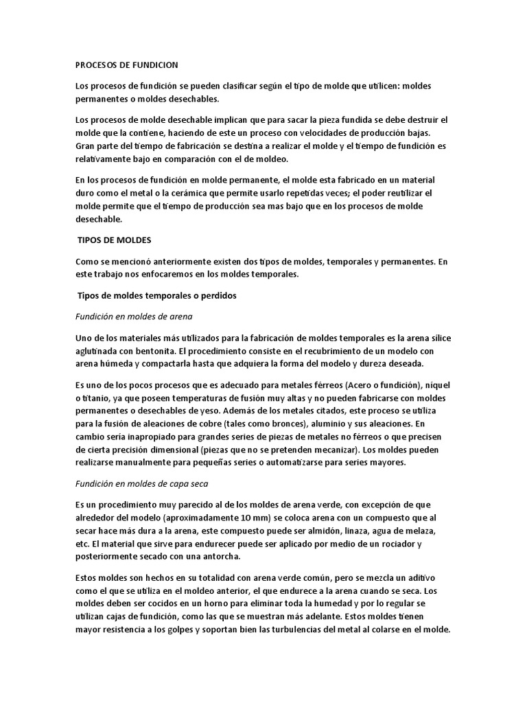 Procesos de fundición clasificación de moldes y tipos de moldes