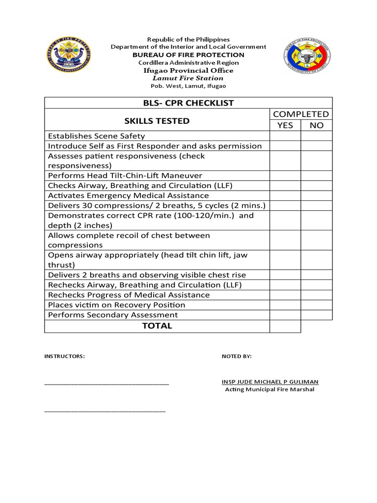 Assessment of Basic Life Support Skills Cardiopulmonary Resuscitation
