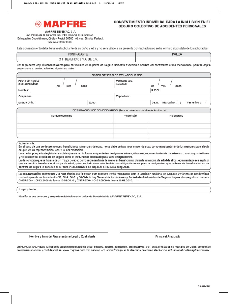 Formato Mapfre | PDF | Póliza de seguros | Seguro