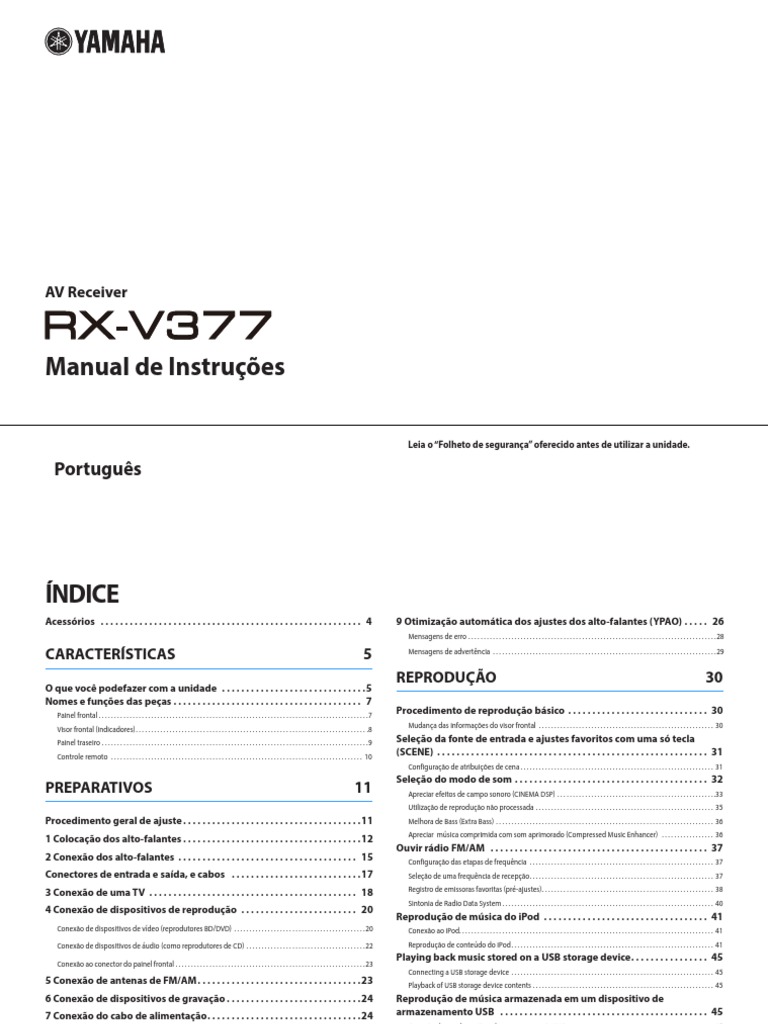 Receiver Yamaha RXV377 Manual Download grátis PDF iPod