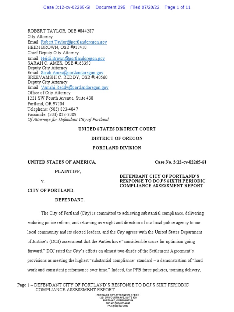 DOJ Settlement Update PDF Portland Mental Health