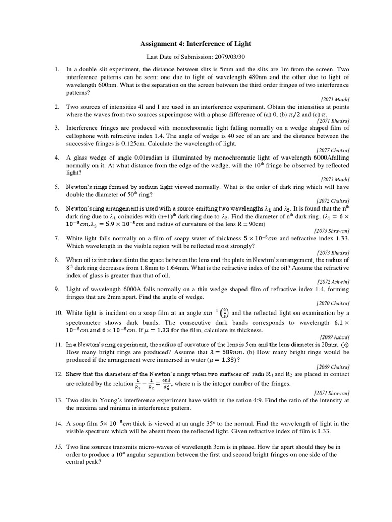 Light Interference Patterns and Calculations | PDF | Wavelength | Radiation