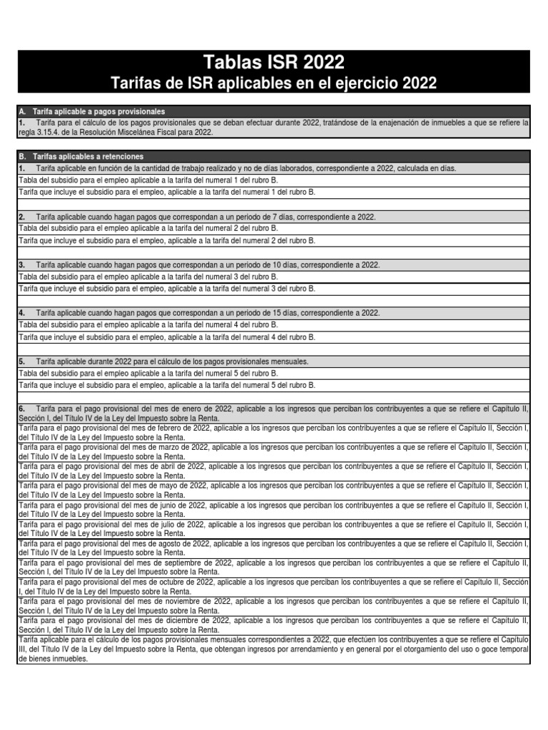 Tabla ISR 2022 PDF Impuesto sobre la renta Impuestos