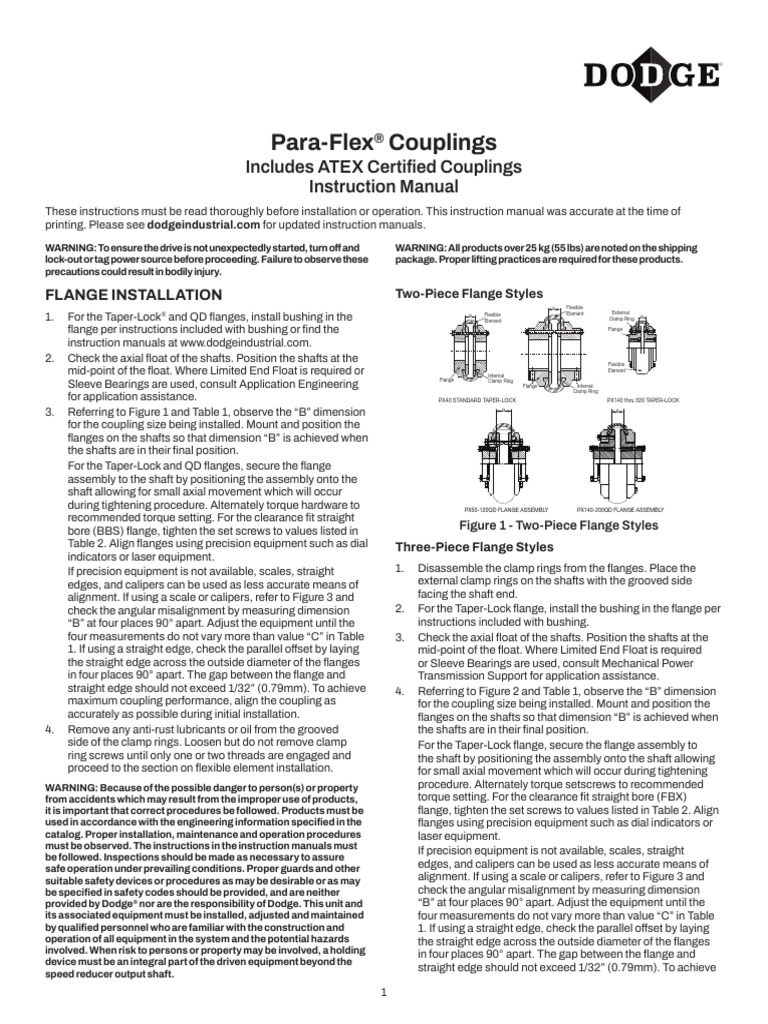 ParaFlex Couplings Includes ATEX Certified Couplings Instruction