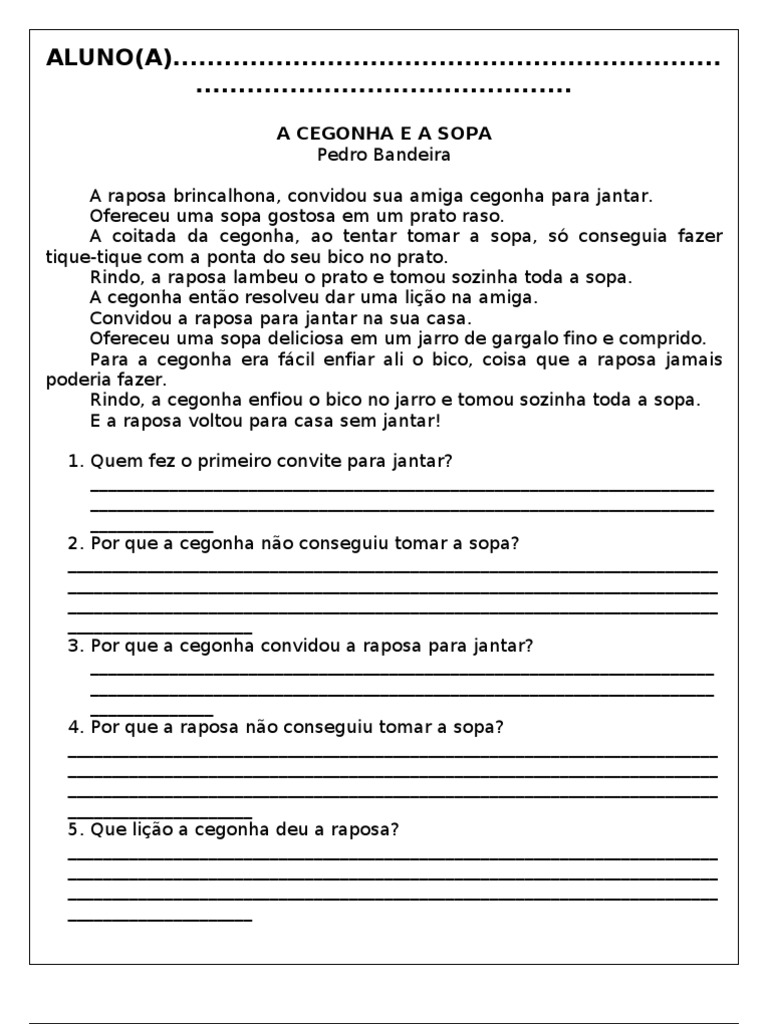 A CEGONHA E A RAPOSA, TEXTO E INTERPRETAÇÃO sondagem