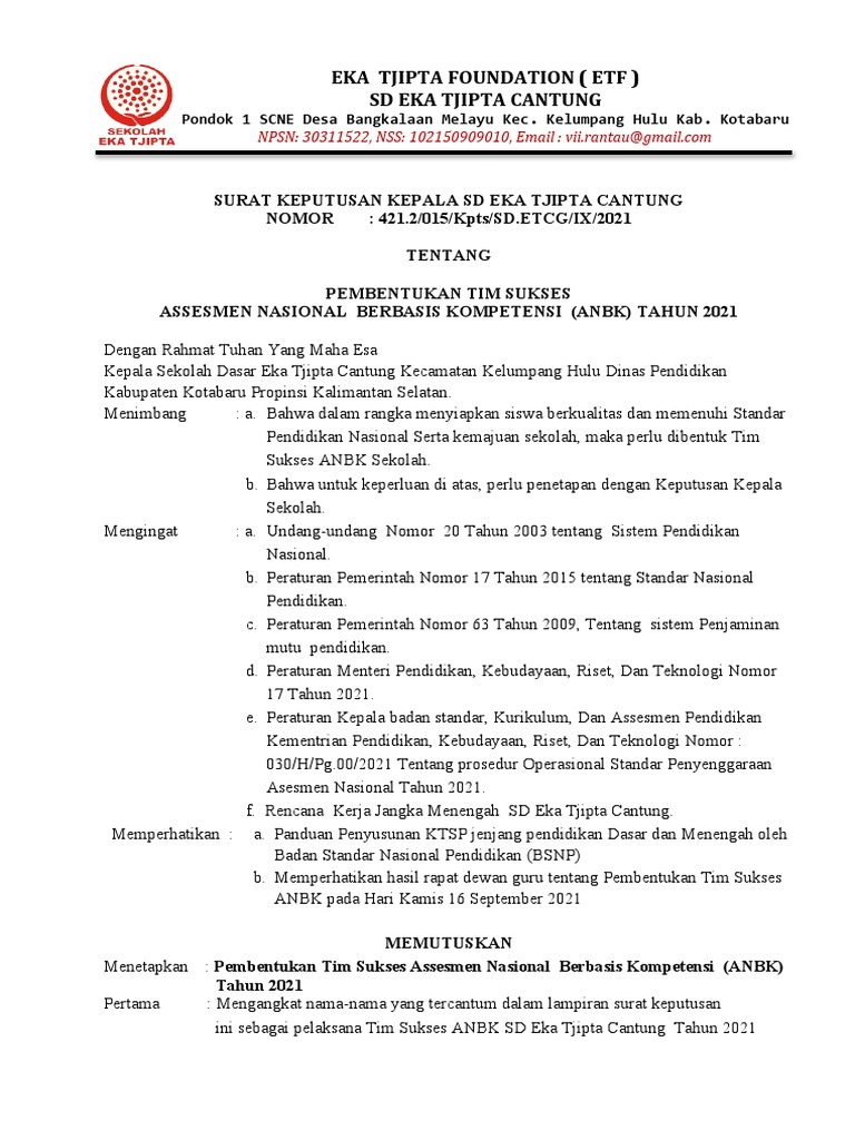 Sk Tim Sukses Anbk 2021 Pdf
