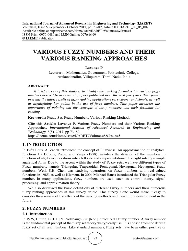 Various Fuzzy Numbers and Their Various Ranking Approaches | PDF ...