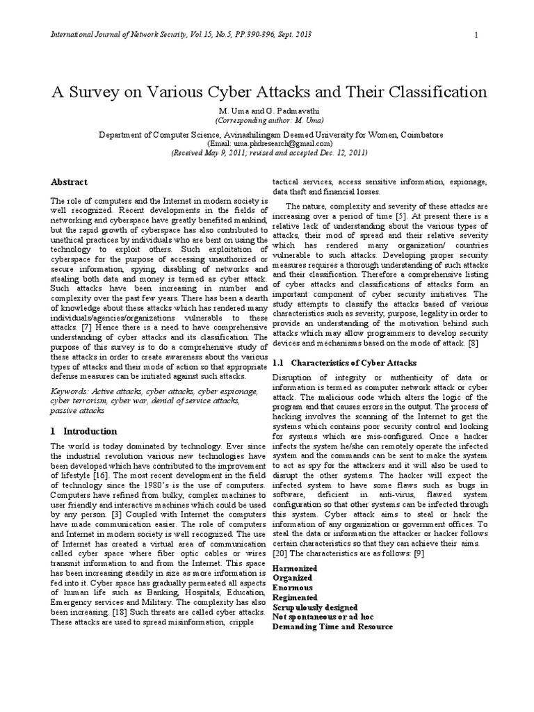 Cyber Attack Classification Survey | PDF | Cyberwarfare | Security