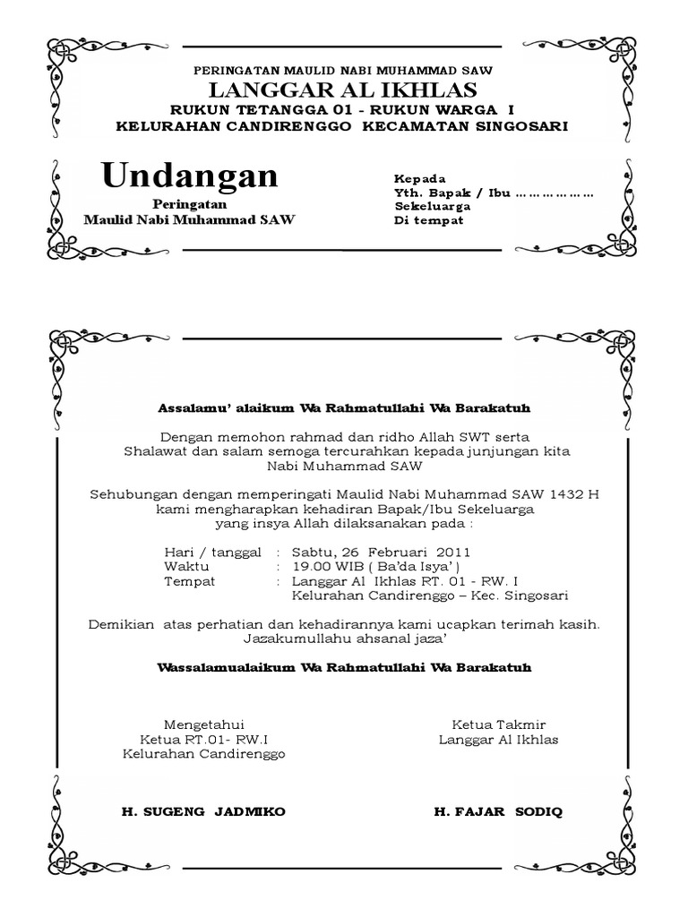Contoh Undangan Maulid Nabi | PDF