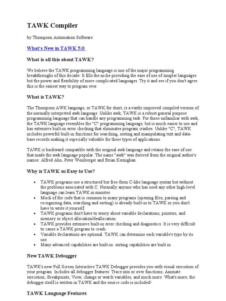 TAWK Compiler: Easy Programming Language | PDF | C (Programming ...