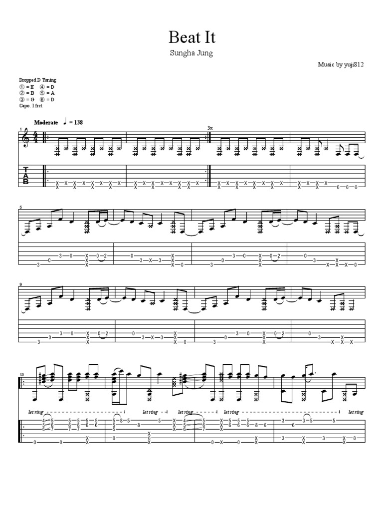 Beat It (Sungha Jung) Tabs | PDF | Guitars | Musical Instruments